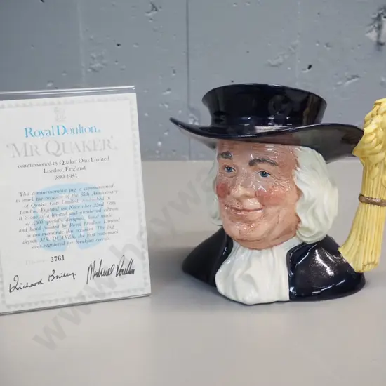 Royal Doulton large character jug - Mister Quaker, limited edition made for Quaker's Oats 1984 with certificate H-200