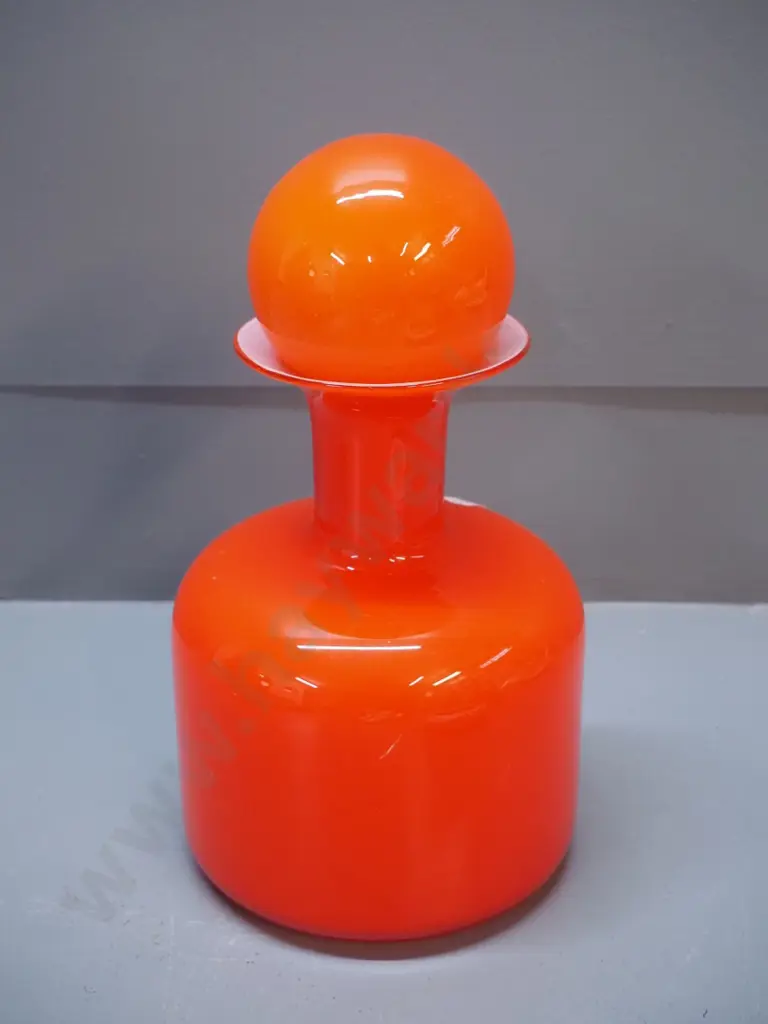 orange & white lined glass decanter with ball stopper H-250 Image 1++