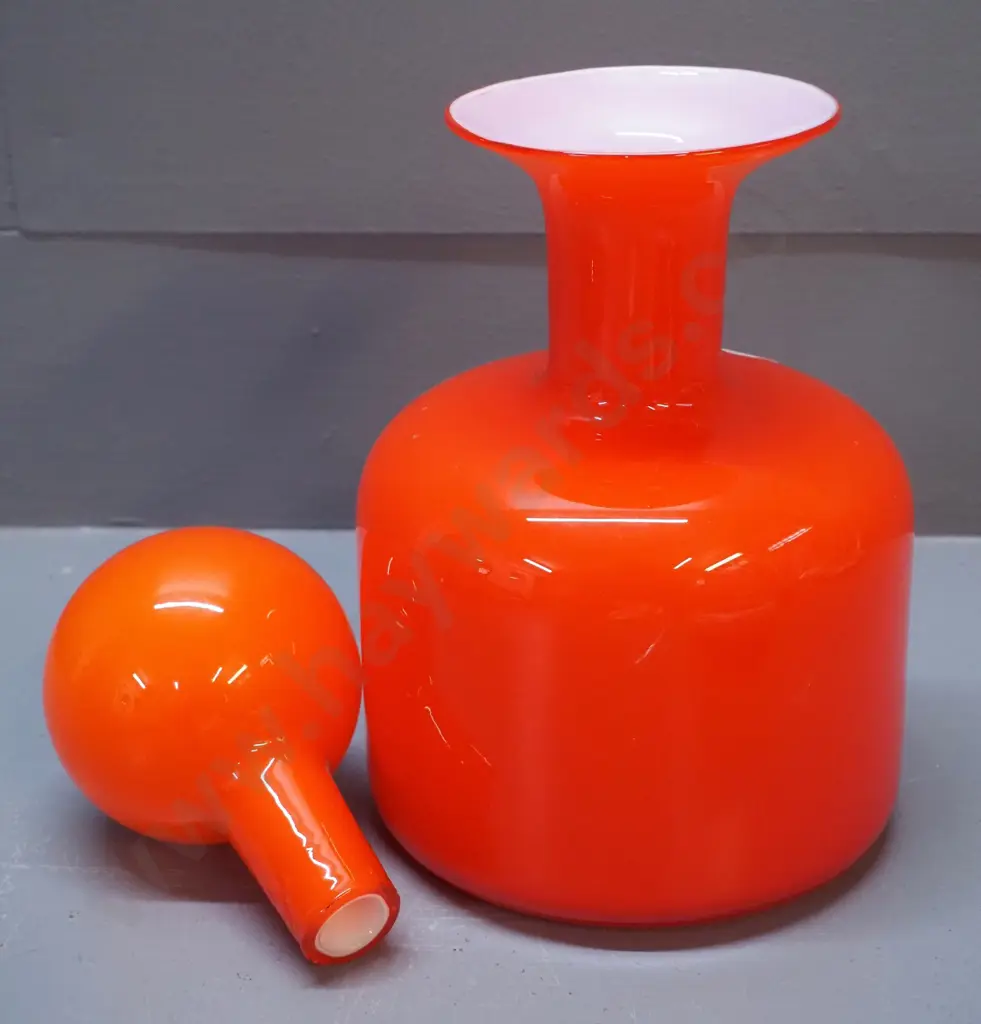 orange & white lined glass decanter with ball stopper H-250 Image 1++