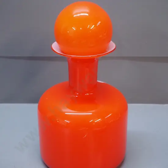orange & white lined glass decanter with ball stopper H-250