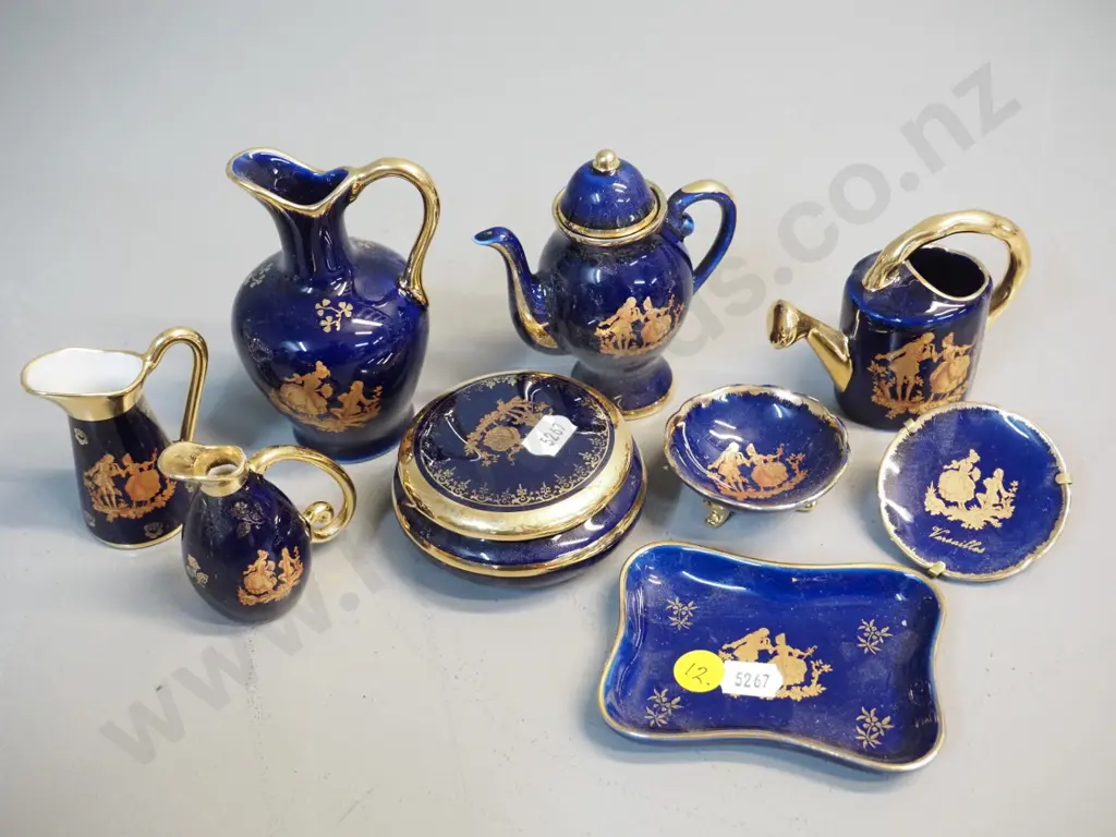 9 Limoges cobalt glaze small ornaments and dishes - jugs, teapots, dishes etc. Image 1++