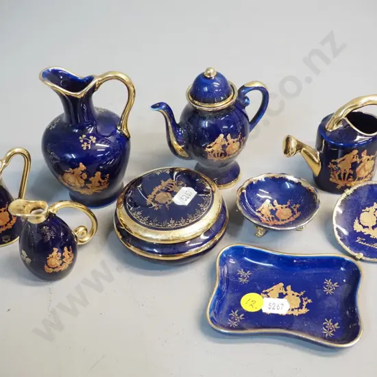 9 Limoges cobalt glaze small ornaments and dishes - jugs, teapots, dishes etc.