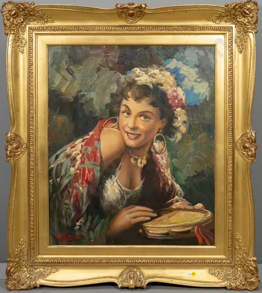 A Basile - gilt framed oil on canvas - female portrait H-590 W-490 Image 1++