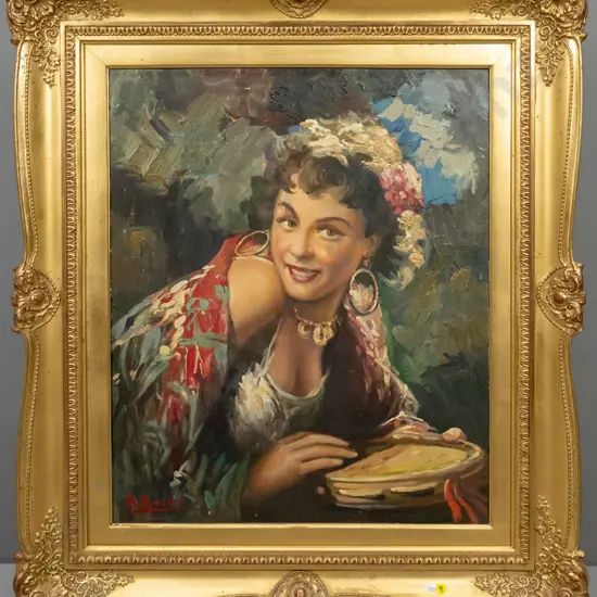 A Basile - gilt framed oil on canvas - female portrait H-590 W-490