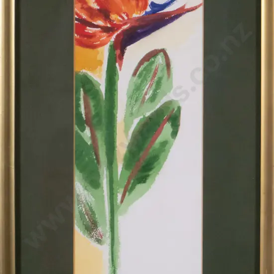 Laurie Piggott - framed watercolour - bird of paradise H-310 W-110