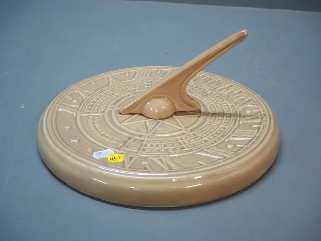 porcelain sundial - hard to read make'rs mark - made in Australia, pointer is not attached D-230 Image 1++