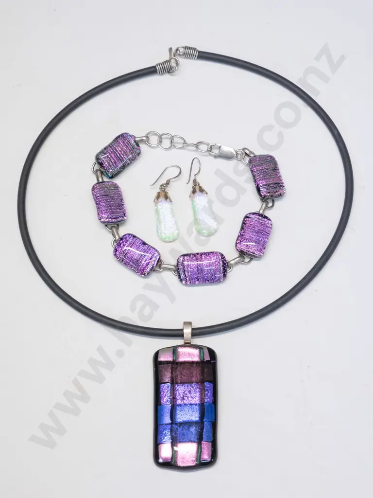 coloured glass & silver necklace [no mark], bracelet [stamped 925] & earrings [stamped 925] Image 1++