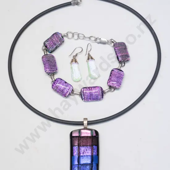 coloured glass & silver necklace [no mark], bracelet [stamped 925] & earrings [stamped 925]
