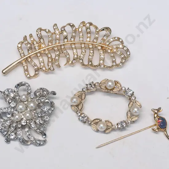 3 costume brooches & kangaroo lapel pin with an opal