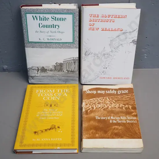 4 books - South Canterbury, North Otago, Edward Shortland Southern Districts, sheep stations etc.