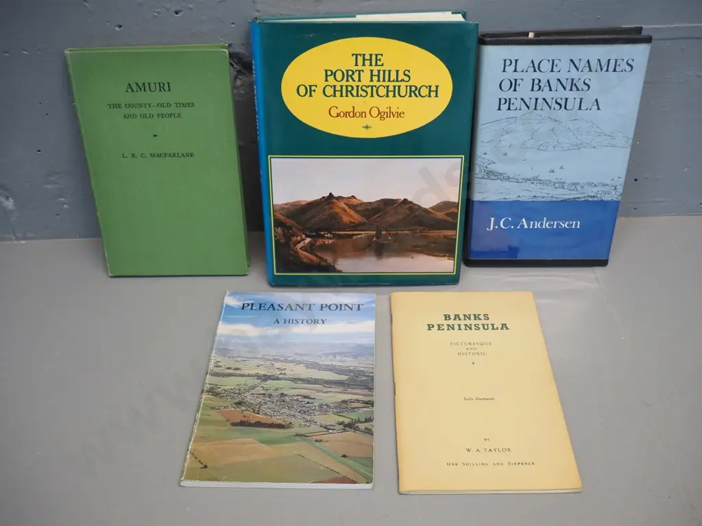 5 books - Banks Peninsula, Pleasant Point, Christchurch, Amuri - 2 signed by author (see photos) Image 1++