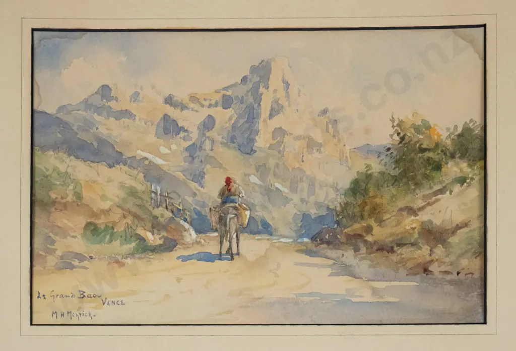 3x unframed artworks - watercolour - castle, Halpern print (slight foxing), watercolour - Le Grand, Baou Image 1++