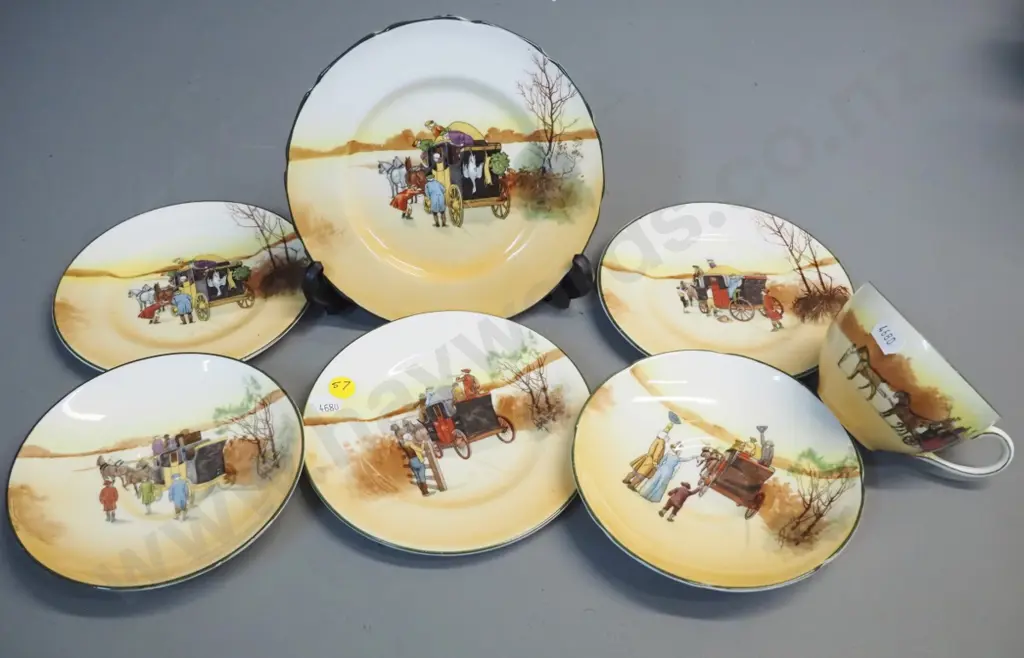 Royal Doulton coaching days china - 3 plates, trio, and spare saucer Image 1++