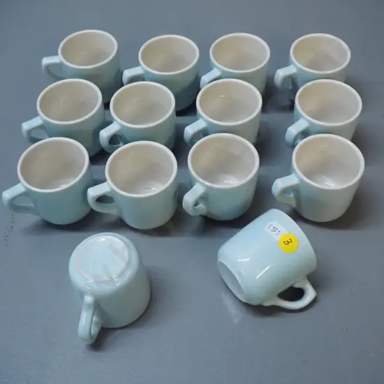 14 aqua colour Crown Lynn espresso cups, no saucers
