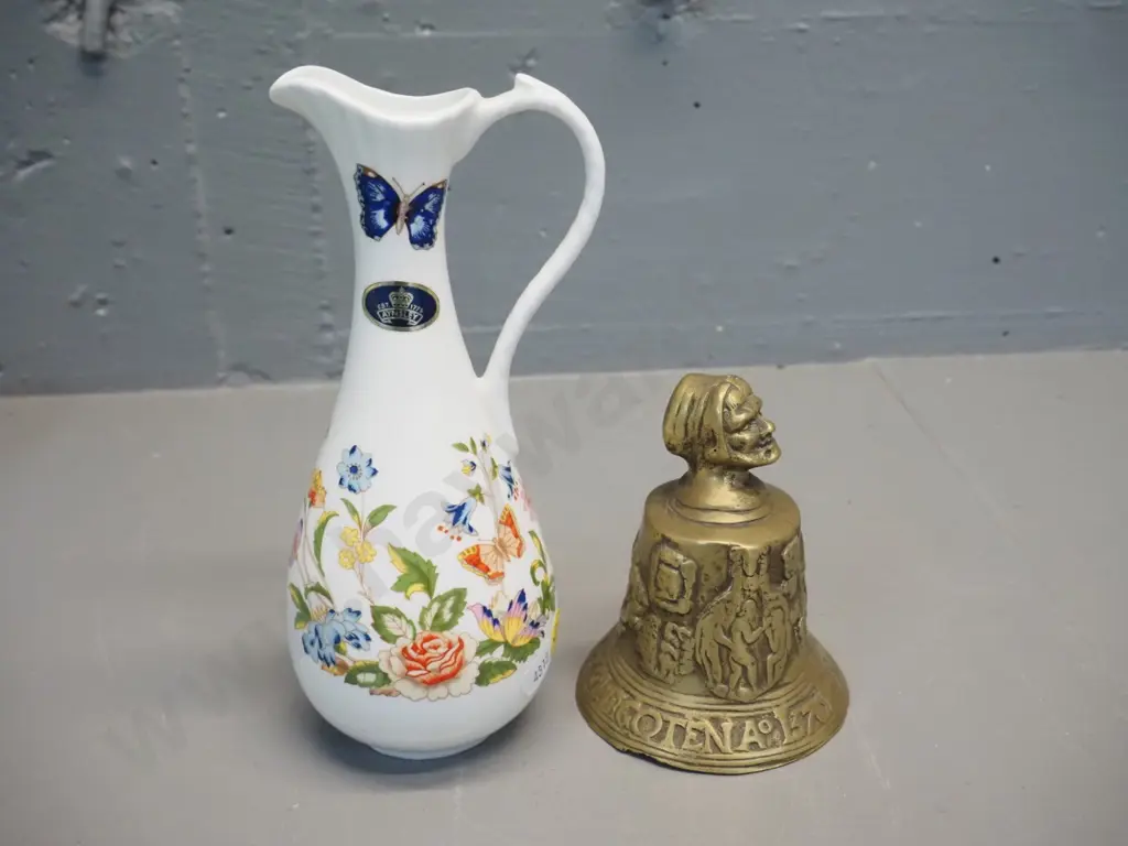 cast brass Dutch motif bell and an Aynsley Cottage Garden jug/vase H-190 Image 1++