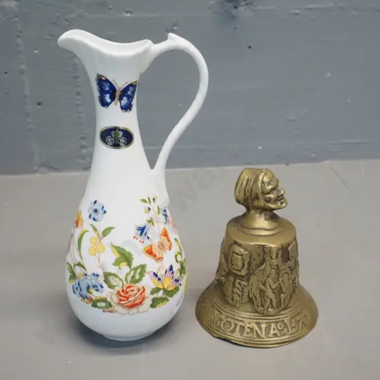 cast brass Dutch motif bell and an Aynsley Cottage Garden jug/vase H-190