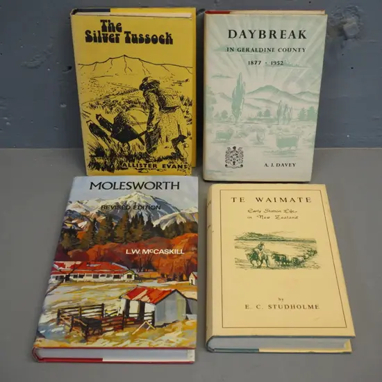 4 books - station and country life - Molesworth, Geraldine, Waimate, one signed by author A.J. Davey