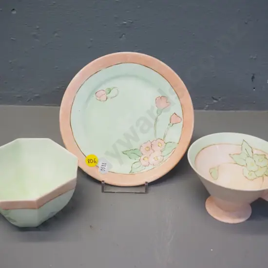 deco Shelley cup & saucer with solid triangular handle, plus matching octagonal sugar bowl