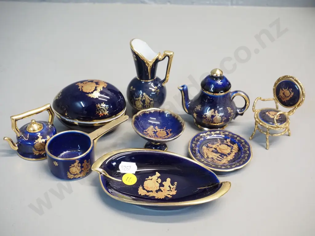 9 Limoges cobalt glaze small ornaments and dishes - jug, 2 teapots, etc. Image 1++
