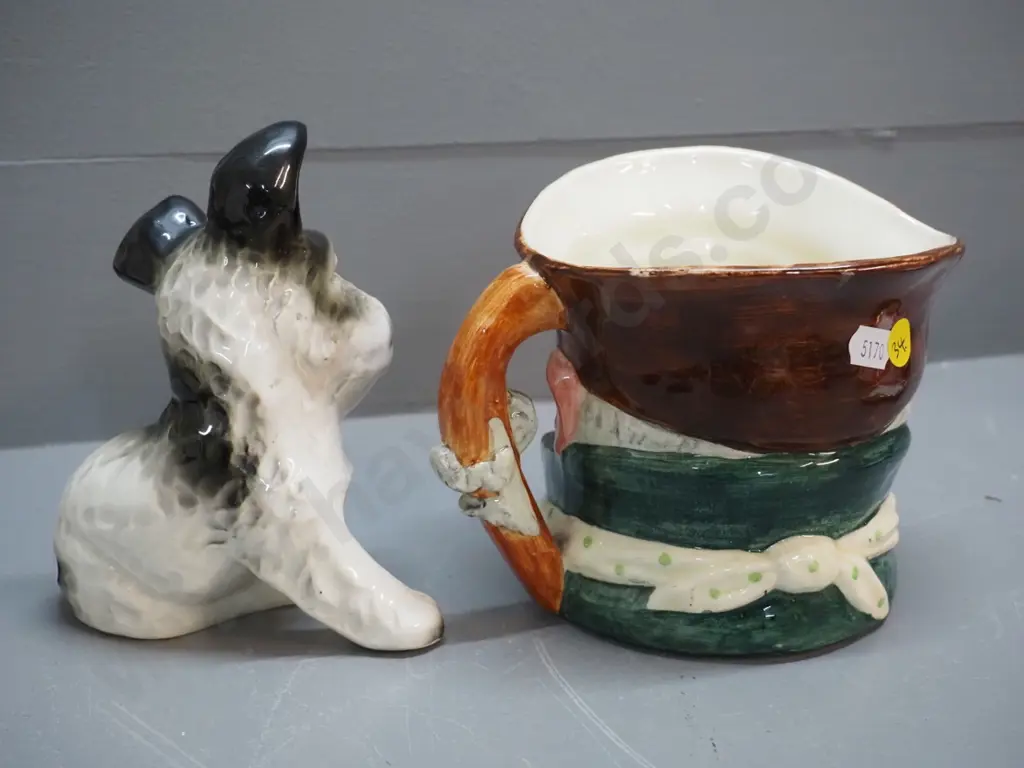Lancaster Sandland Highwayman character jug H-130 W-180 and a porcelain terrier dog figure Image 1++