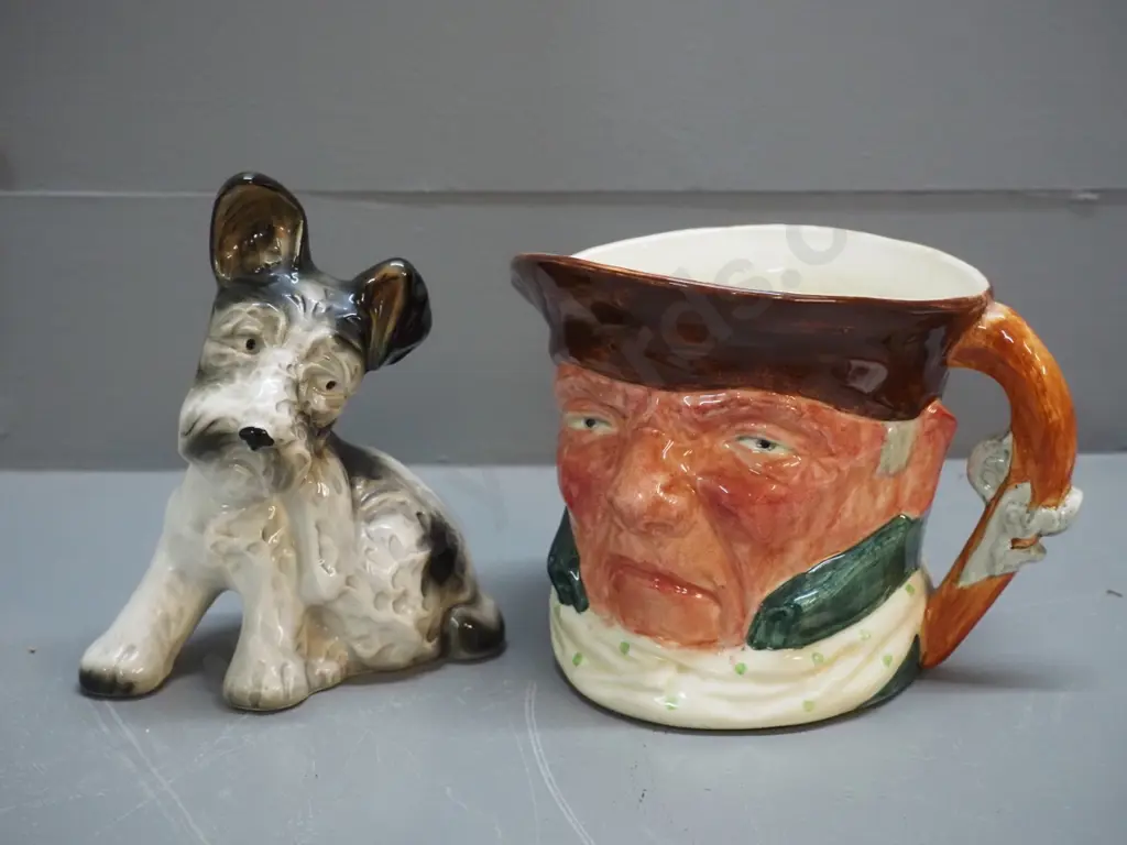 Lancaster Sandland Highwayman character jug H-130 W-180 and a porcelain terrier dog figure Image 1++