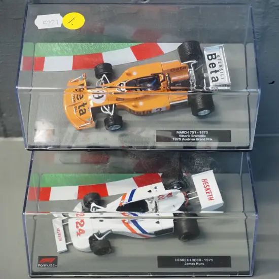 2 die-cast 1:43 scale Formula 1 racing cars - both 1975 - Vittorio Brambilla and James Hunt