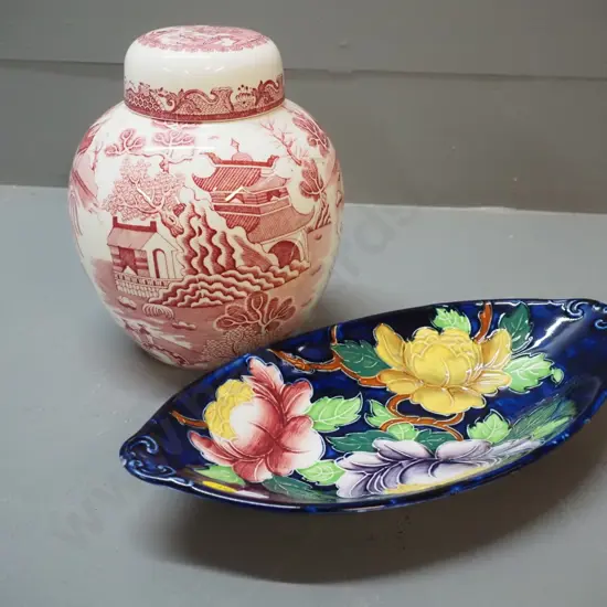 Maling oval dish and a Masons red willow ginger jar H-190