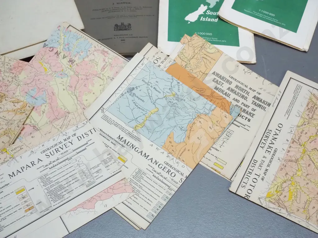 assorted New Zealand geological maps, White Island booklet, etc. Image 1++