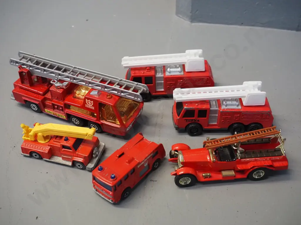6 small die-cast firefighting vehicles - Matchbox, Tonka, Lesney England, etc. - largest is L-160 Image 1++