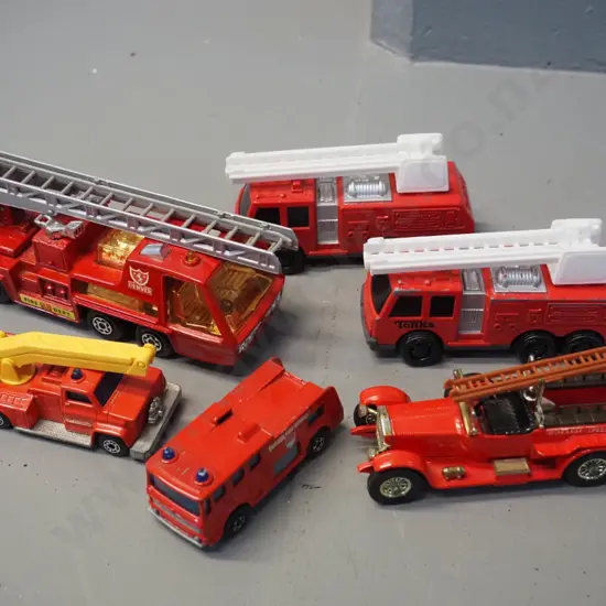6 small die-cast firefighting vehicles - Matchbox, Tonka, Lesney England, etc. - largest is L-160