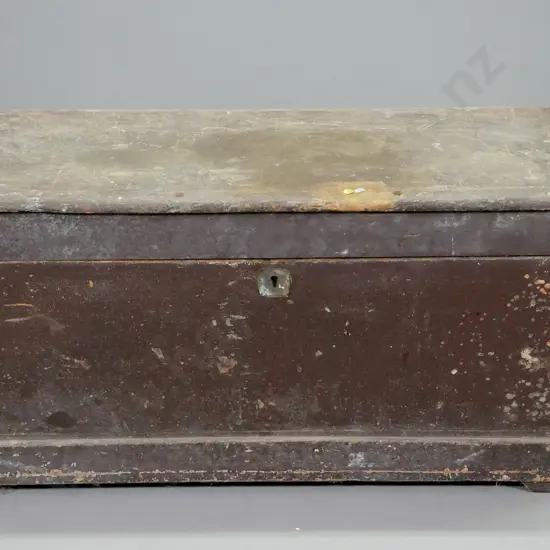 vintage carpenter's chest with internal drawer, metal handles, age wear to finish, split in base H500 W1000 D430