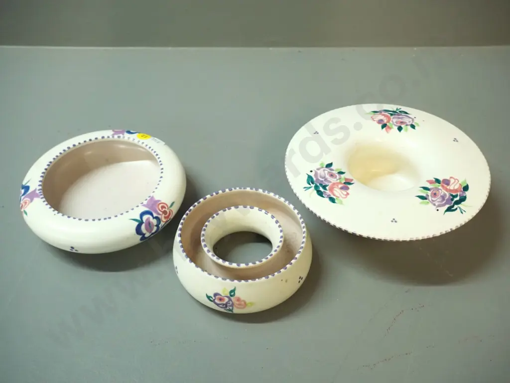 3 Poole hand-painted floral posie bowl vases - largest is D-180 Image 1++