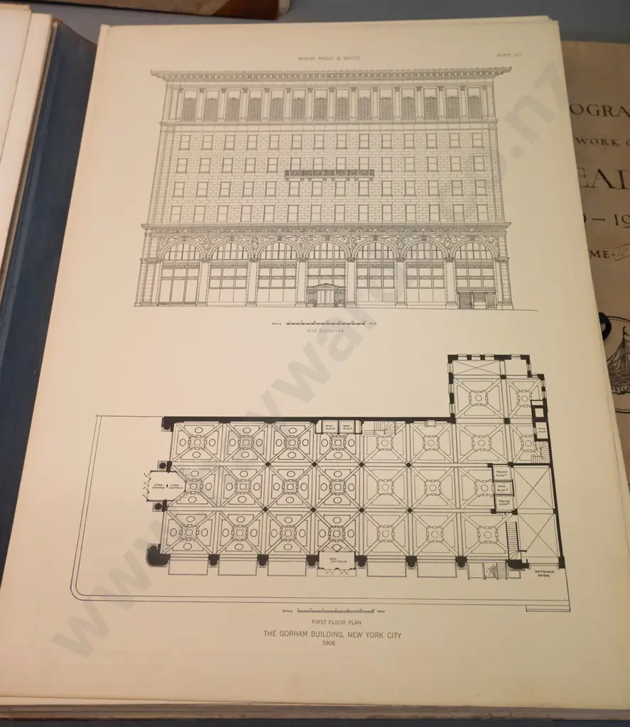large 4-volume folio of architectural plans and photos- McKim, Mead & White 1879-1915, plus 2 large drawings Image 1++