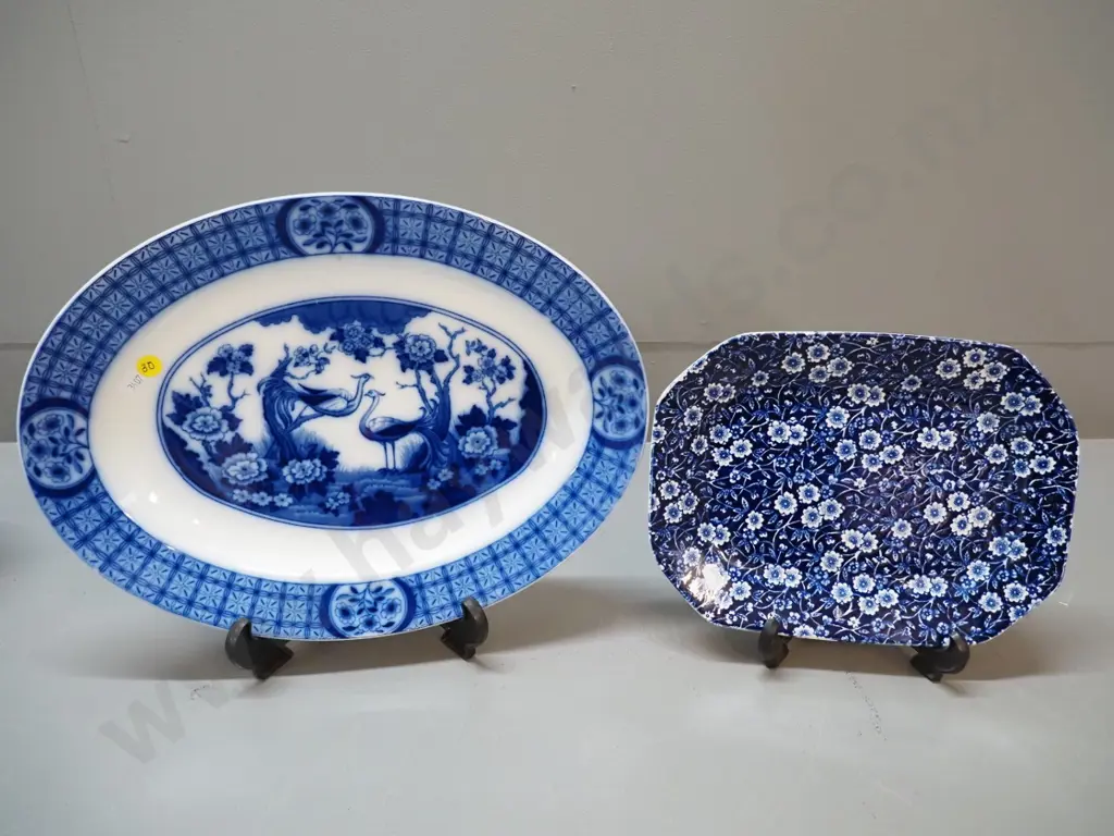 Burleigh Calico plate and a Johnson Brothers flow blue platter L-370 W-270 Image 1++