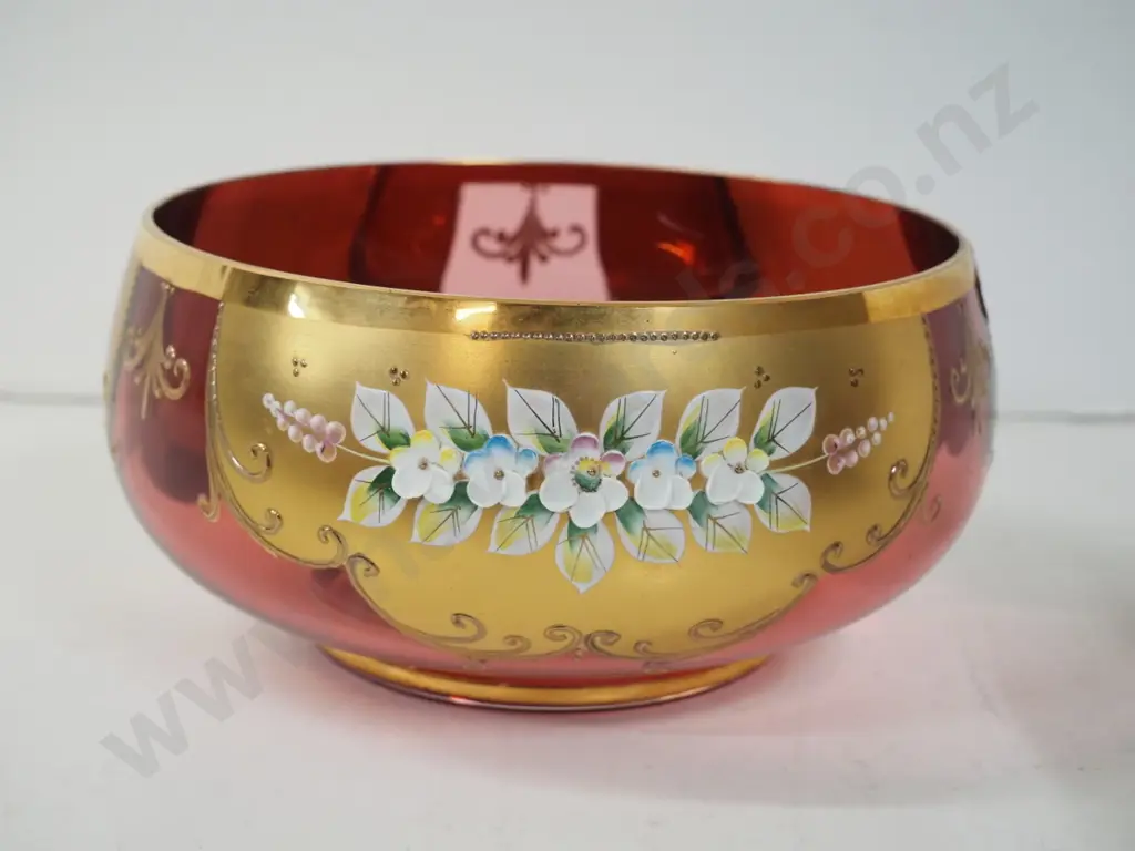 hand decorated pink Venetian glass bowl D-200 Image 1++