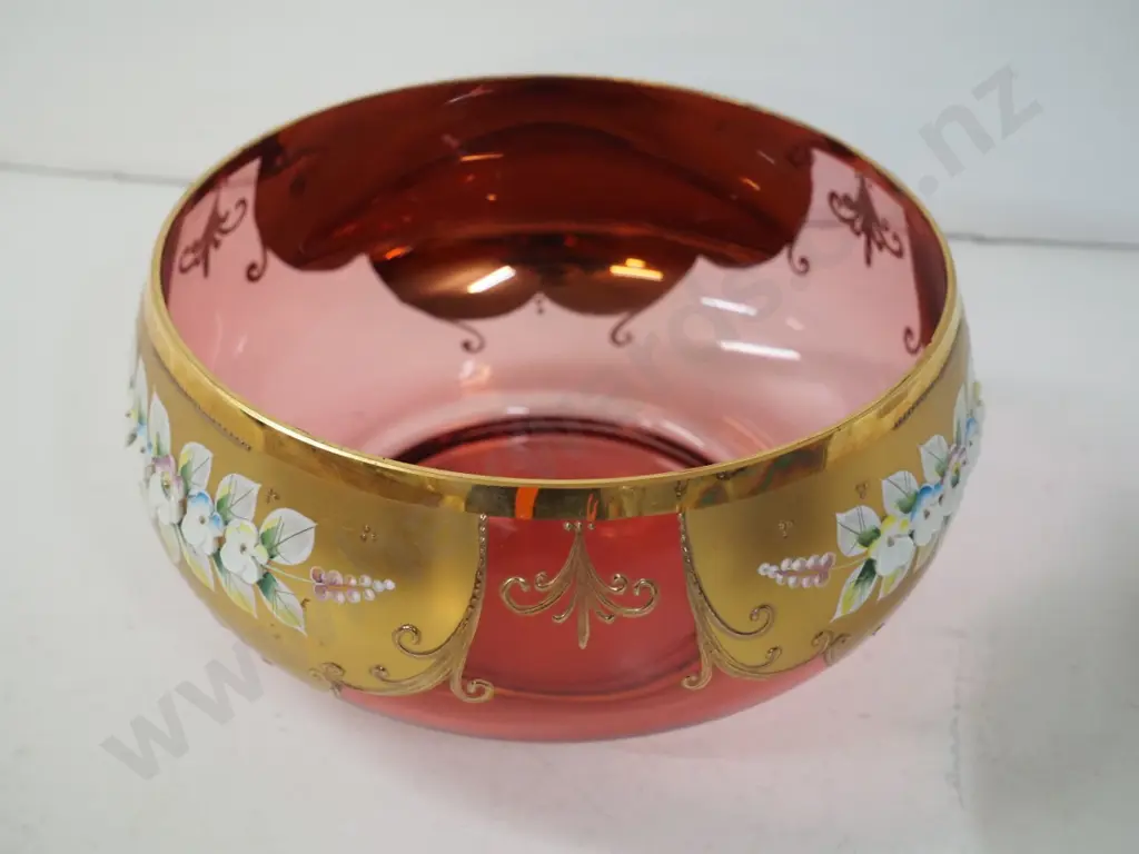 hand decorated pink Venetian glass bowl D-200 Image 1++