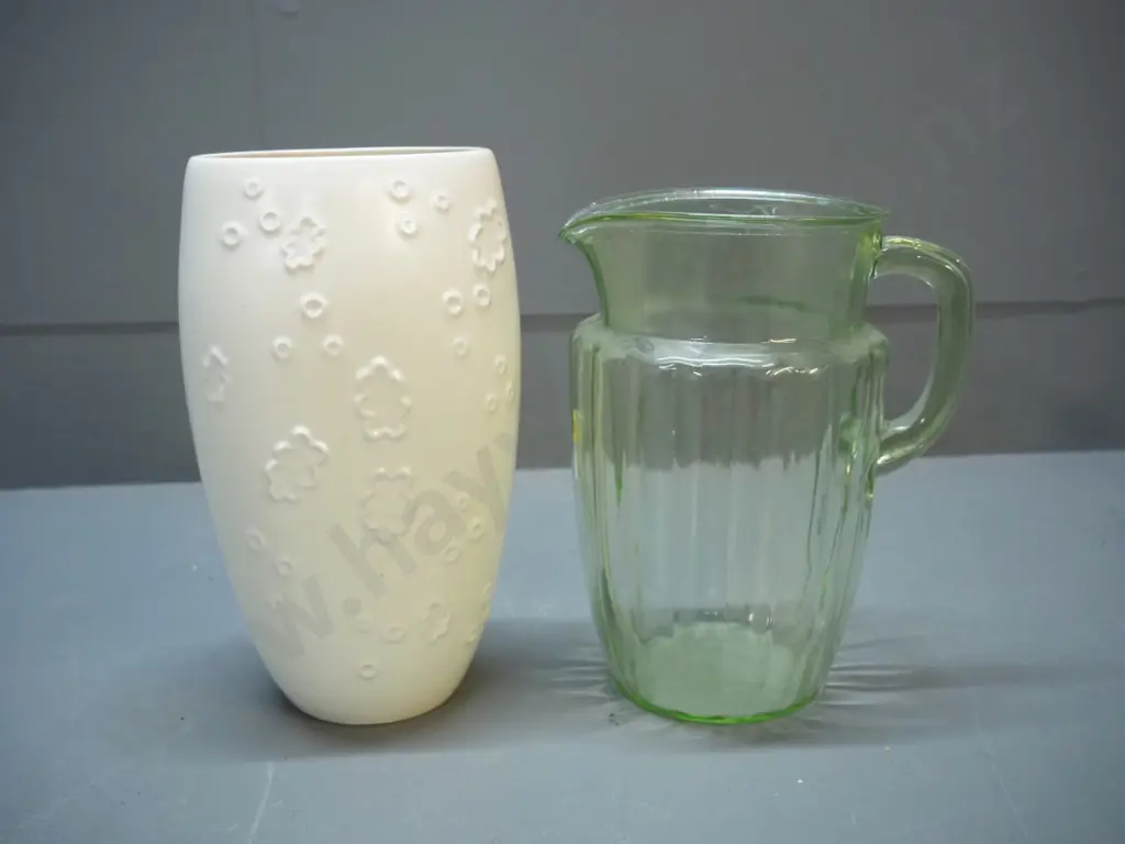 green uranium glass water jug and a Beswick Kathi Urbach vase H235 - some discolouration Image 1++