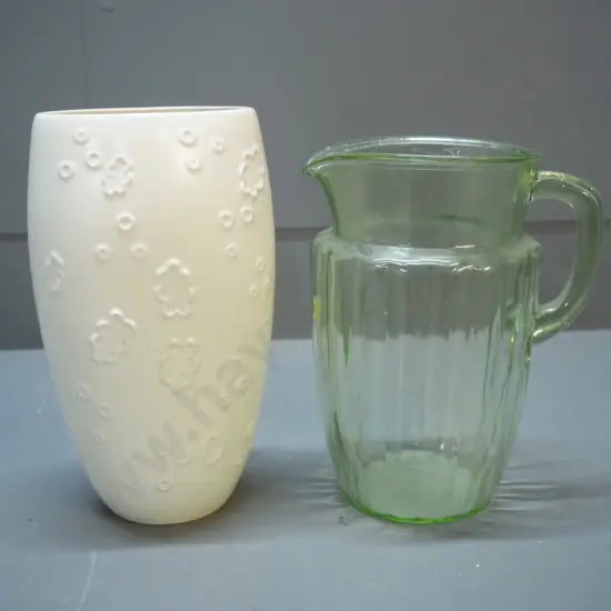 green uranium glass water jug and a Beswick Kathi Urbach vase H235 - some discolouration