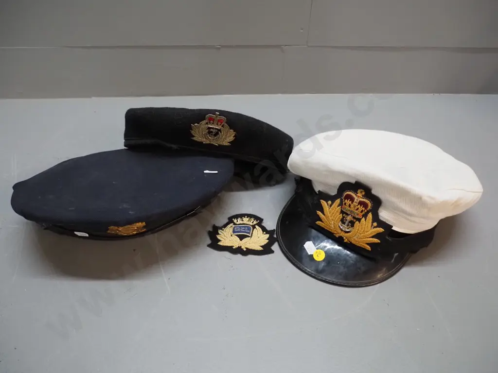 3 uniform caps - San Francisco police and 2 with naval anchor badges - beret & cap and a badge - all damage or wear Image 1++