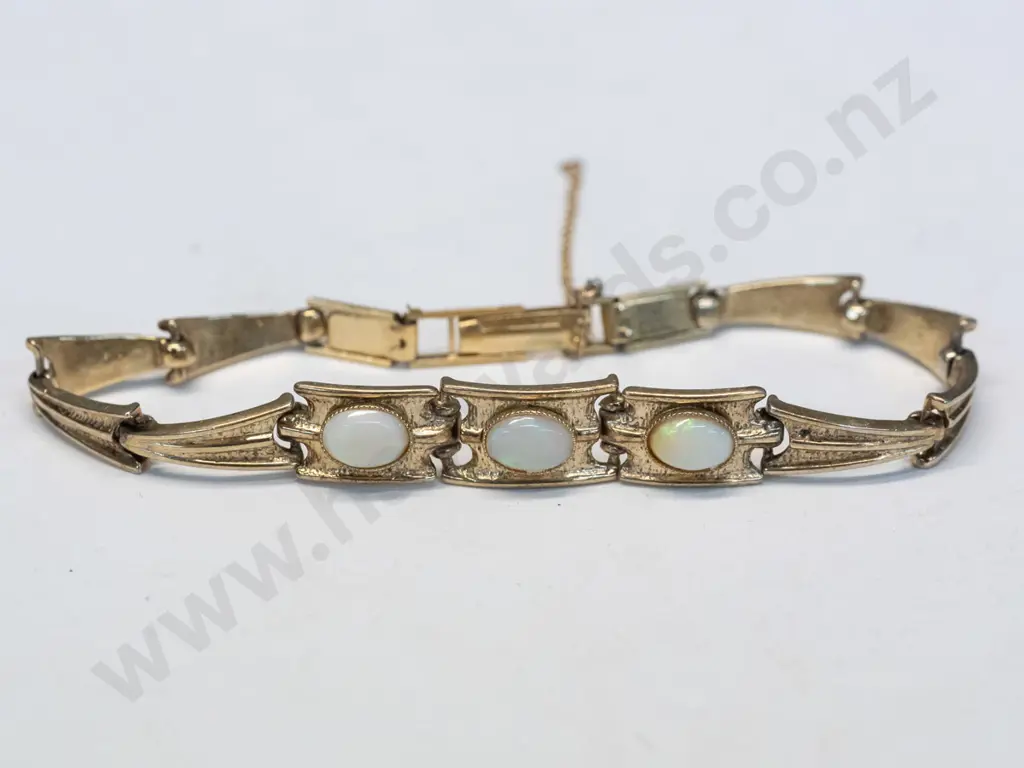 bracelet with 3 opal stones stamped sil - safety chain broken Image 1++