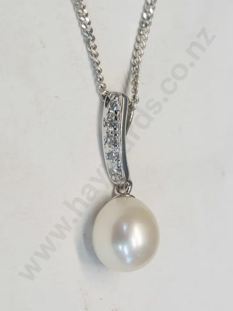 cultured pearl drop necklace - stamped 925 Image 1++