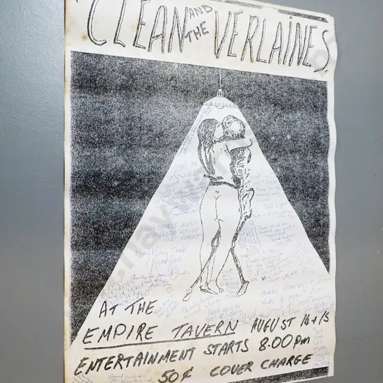 music poster for Verlaines & The Clean Empire Tavern, signed by Graeme Downs, David Kilgour, Martin Phillipps and other