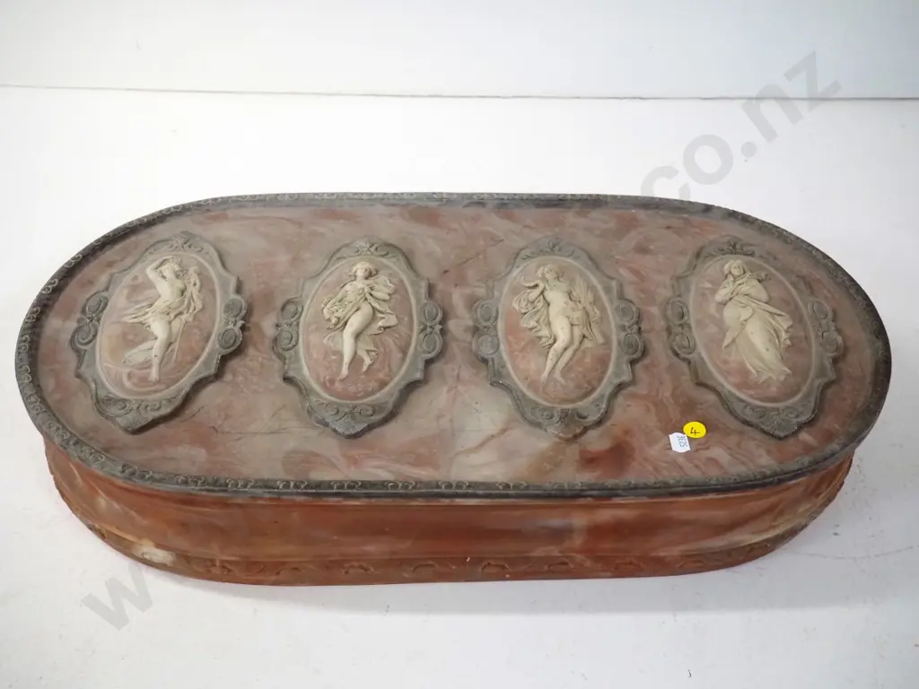 heavy matte finish faux stone jewellery casket w/ lined compartments and trays - Incolay Stone USA  label H100 W590 D320 Image 1++