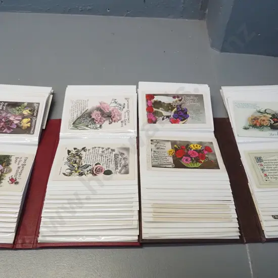 2 albums full of vintage postcards and greeting cards