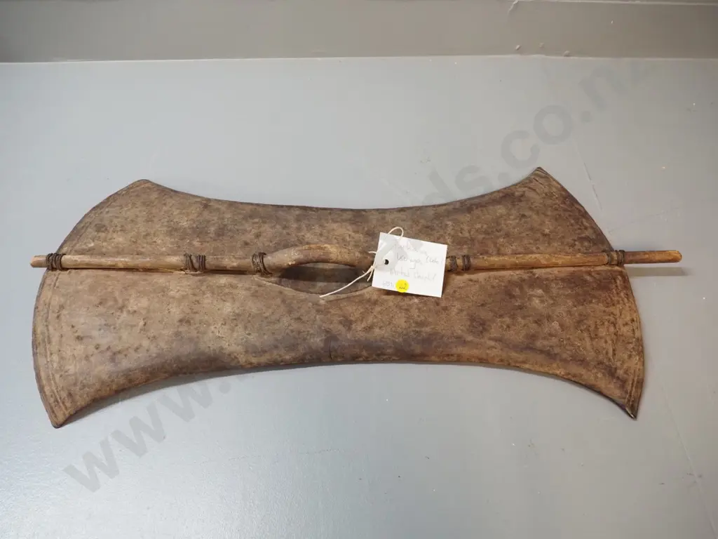 ethnic weapon; Turkana metal shield with wood handle, Kenya H-700 Image 1++