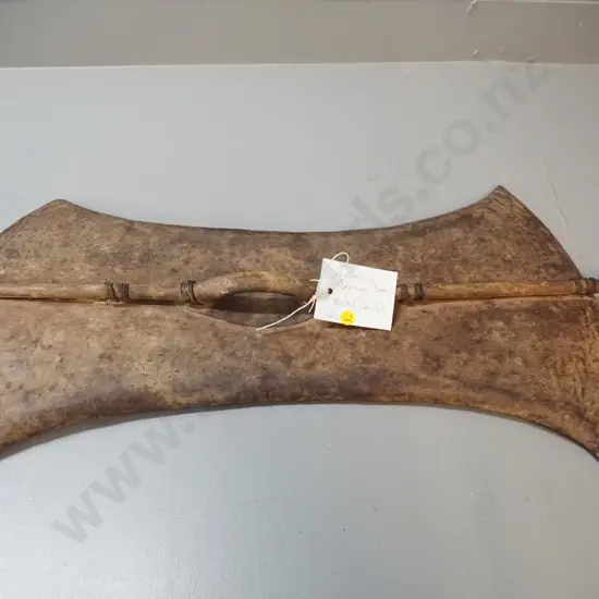 ethnic weapon; Turkana metal shield with wood handle, Kenya H-700