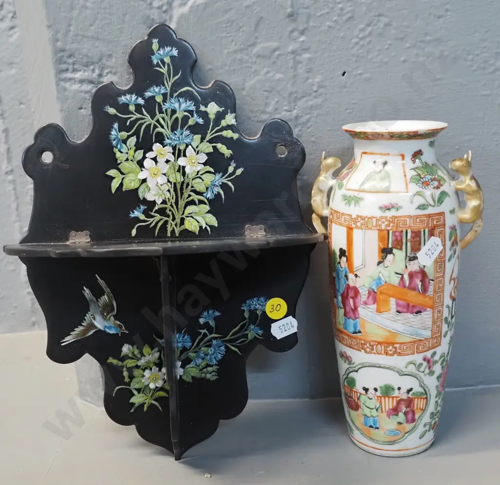 small hand-painted folding wall shelf H-300 and an Asian vase Image 1++