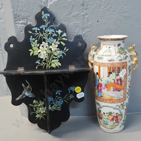 small hand-painted folding wall shelf H-300 and an Asian vase