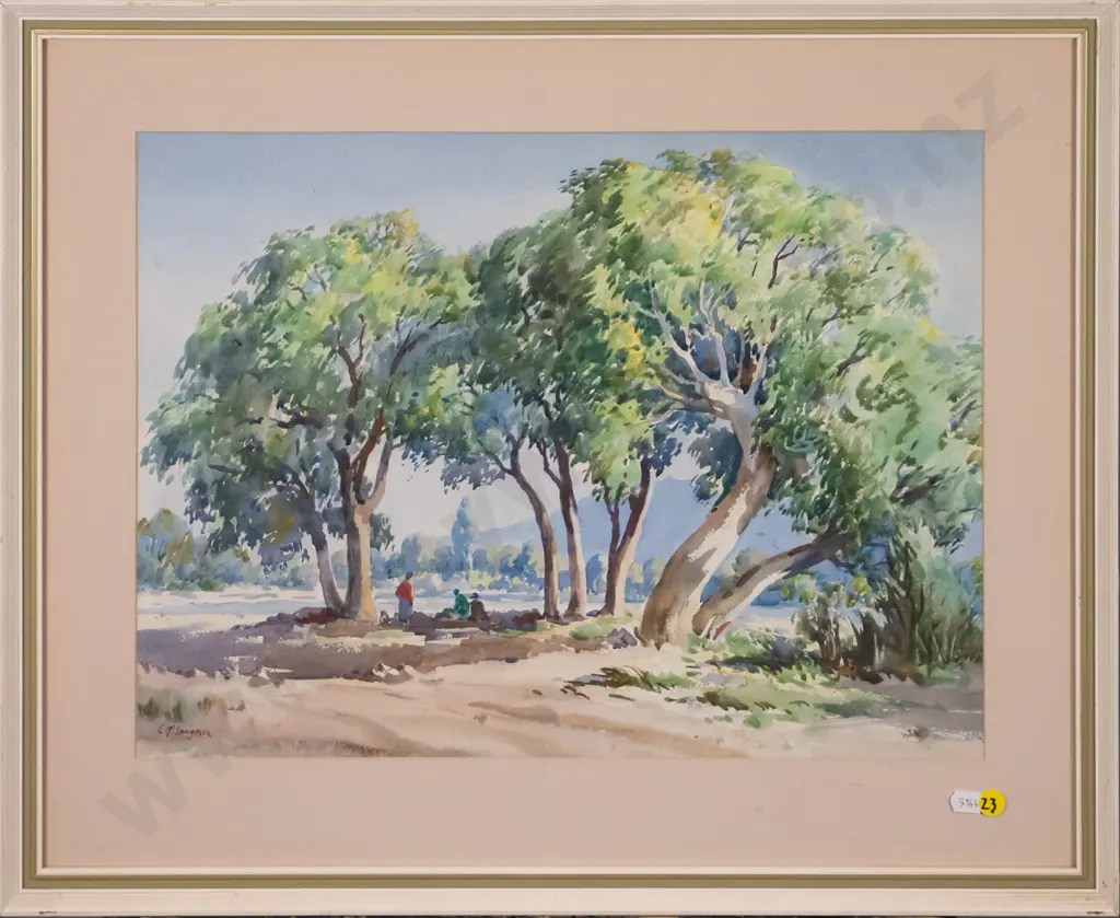 framed watercolour - people under trees 320 W-440 Image 1++