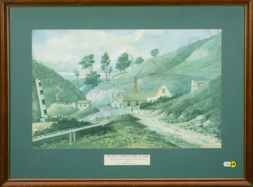 framed historic print - Hunt's Shotover Claim H-280 W-450 Image 1++